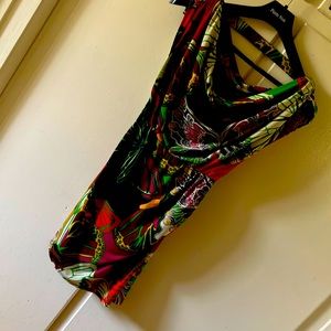 Multi color dress horizontal strap on back. Zipper on right side